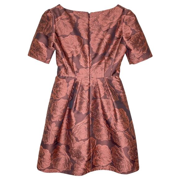 Gal Meets Glam Ingrid Rust Rose Floral Jacquard Pleated Fit & Flare Mini Dress - Picture 6 of 11